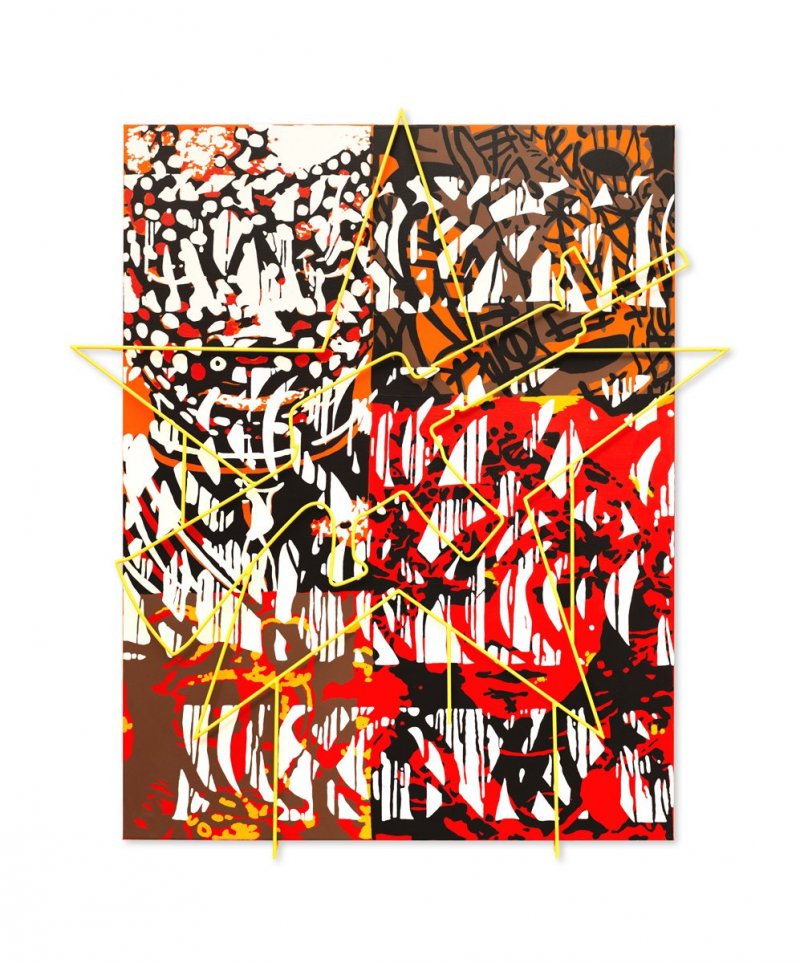 Afrika, Africa, akryl na plátně, drát, acrylic on canvas, wire, 155 x 120 cm, 2018