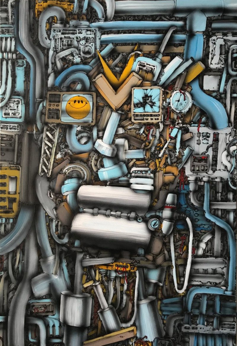 Airbrushový král, Airbrush King, airbrush a akryl na plátně, airbrush and acrylic on canvas, 110 x 73 cm, 2018