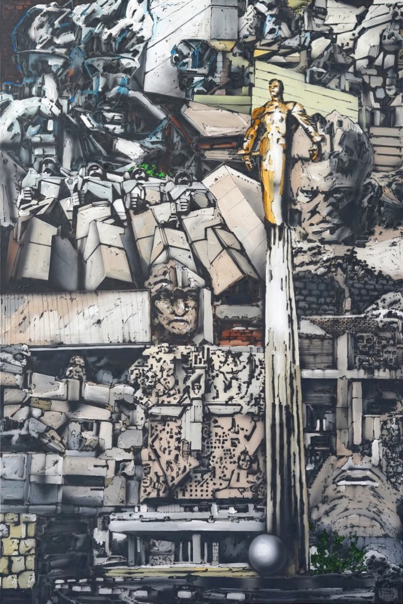 Na smetišti dějin, airbrush a akryl na plátně, 150 x 100 cm, 2019